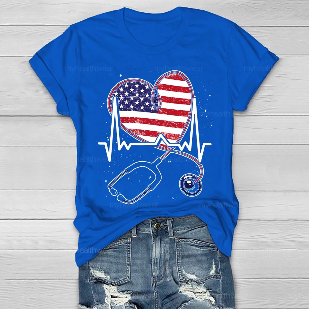 Stethoscope Flag Nurse Healthwear T-shirt