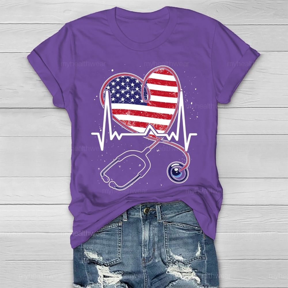 Stethoscope Flag Nurse Healthwear T-shirt