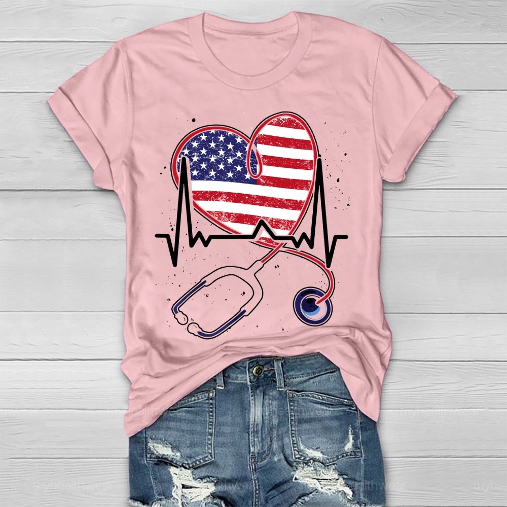 Stethoscope Flag Nurse Healthwear T-shirt
