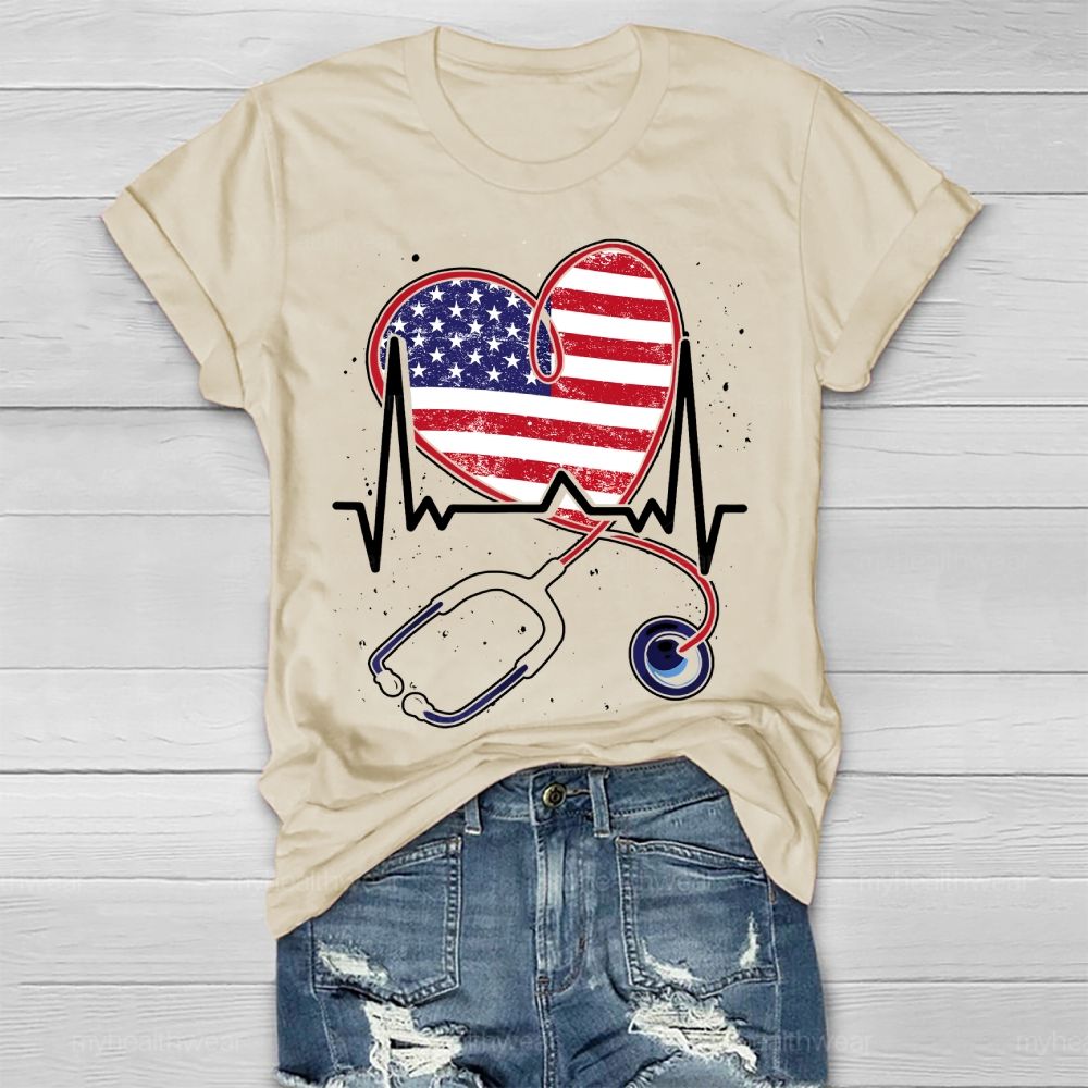 Stethoscope Flag Nurse Healthwear T-shirt