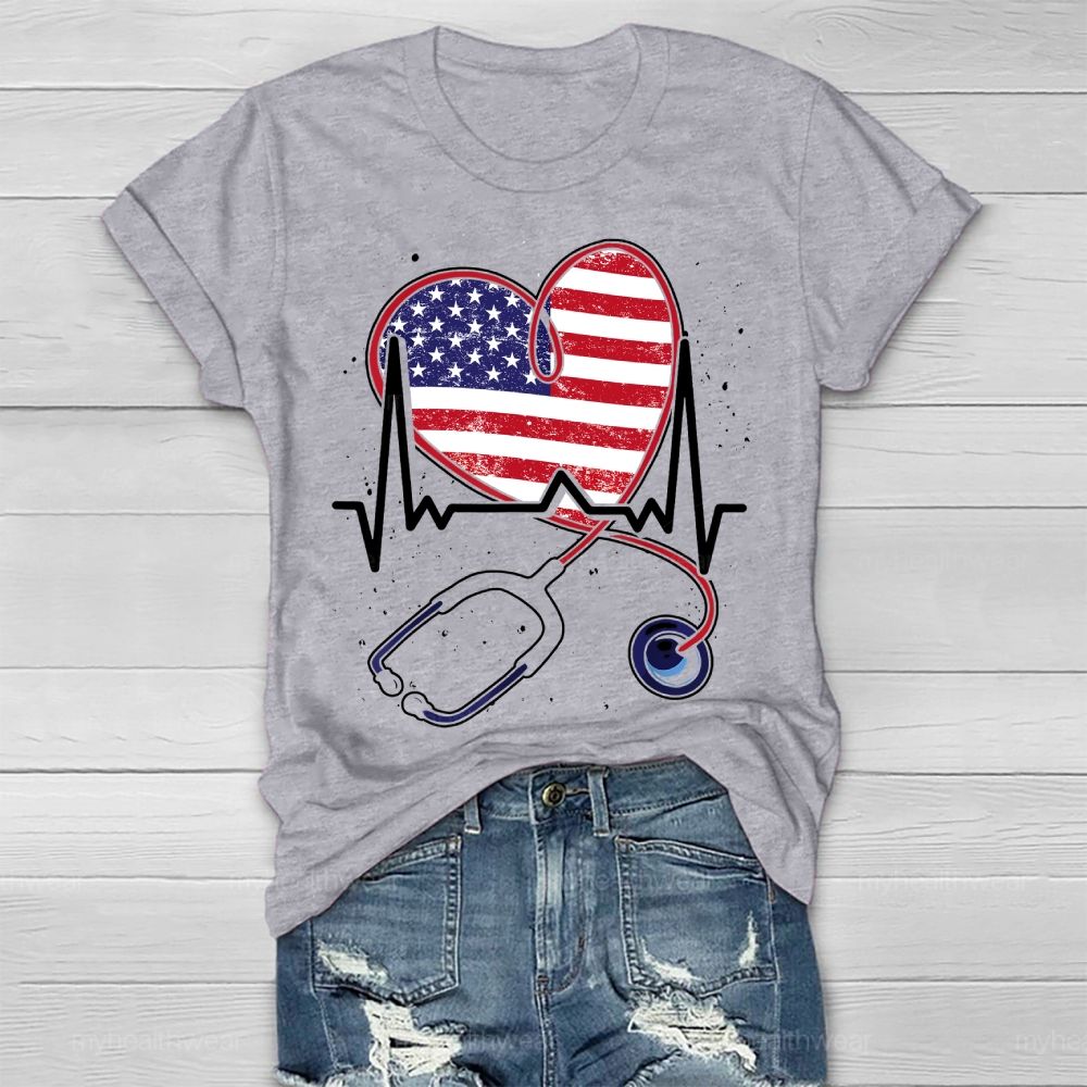 Stethoscope Flag Nurse Healthwear T-shirt
