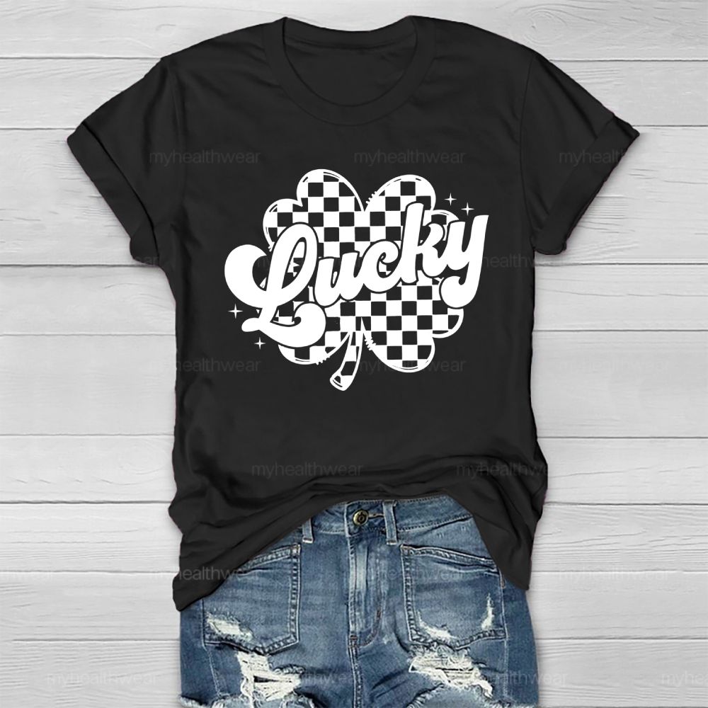 Lucky Clover Plaid Pattern Healthwear T-shirt