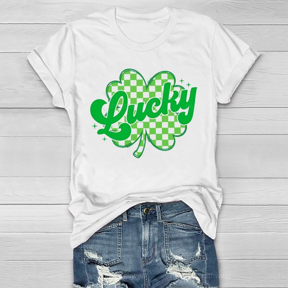Lucky Clover Plaid Pattern Healthwear T-shirt