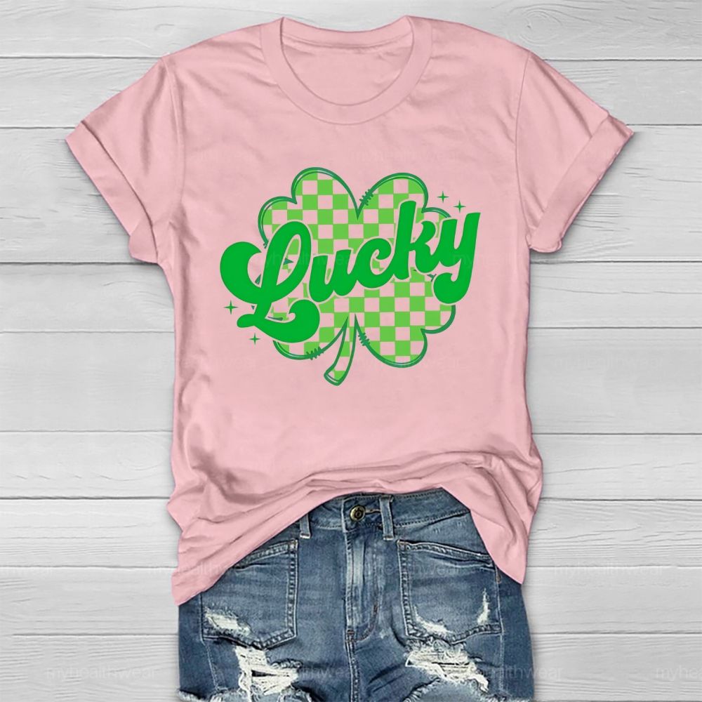Lucky Clover Plaid Pattern Healthwear T-shirt