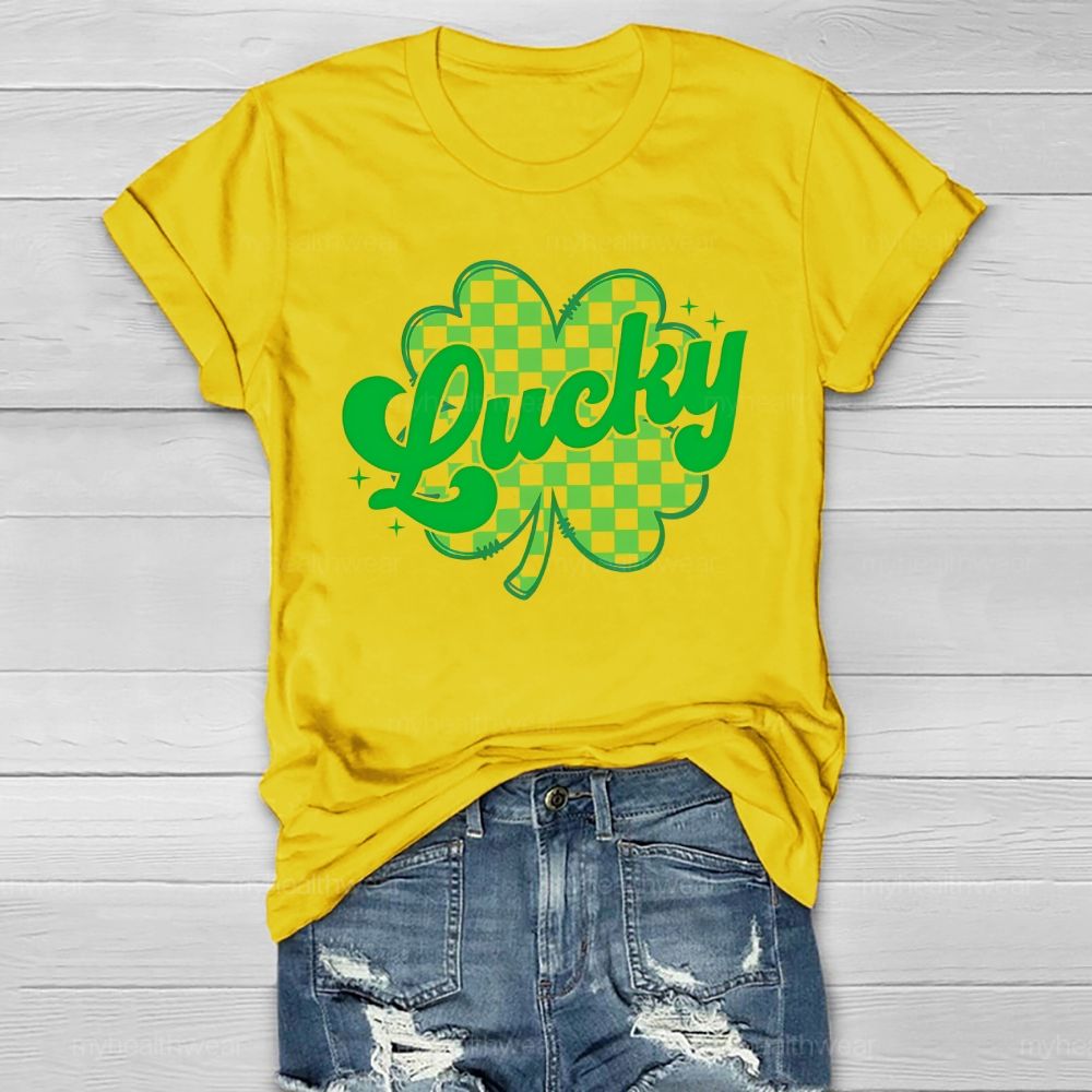 Lucky Clover Plaid Pattern Healthwear T-shirt