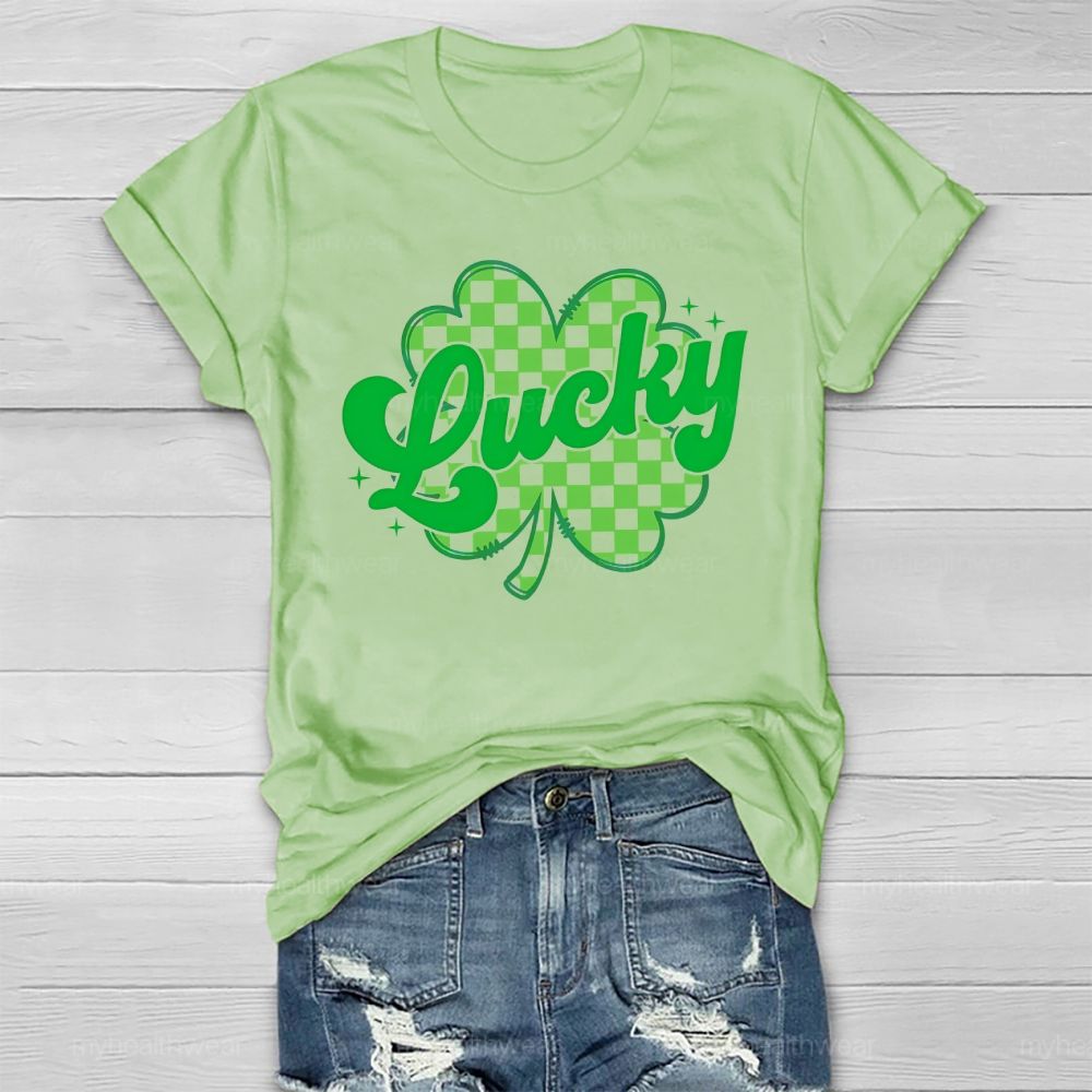 Lucky Clover Plaid Pattern Healthwear T-shirt