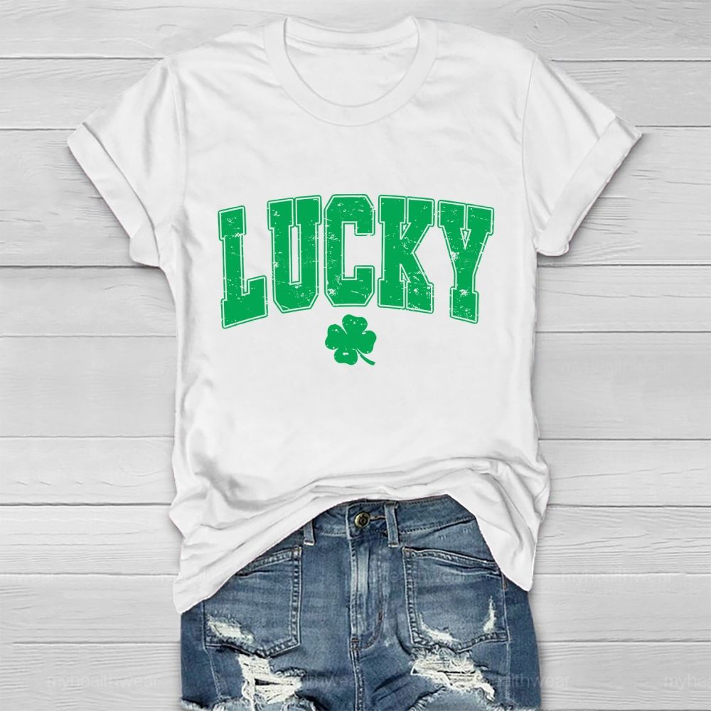 Luck Four-Leaf Clover Letter Healthwear T-shirt