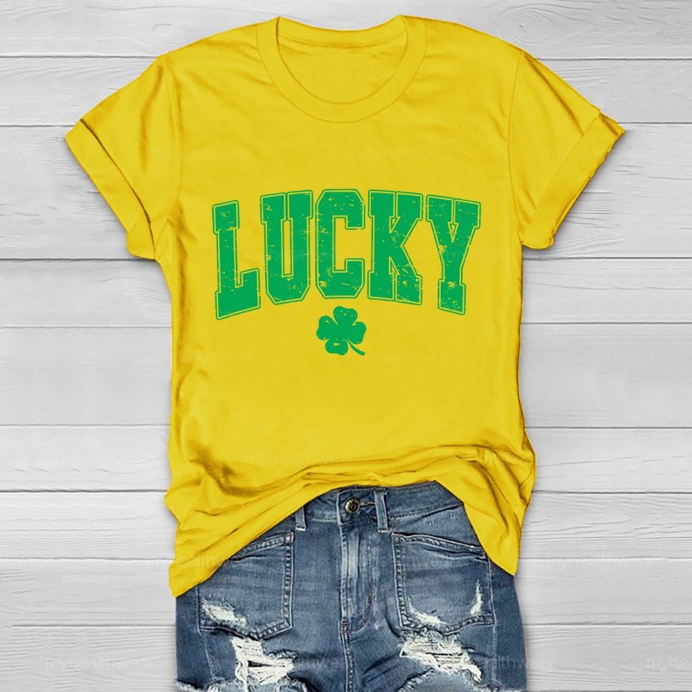 Luck Four-Leaf Clover Letter Healthwear T-shirt