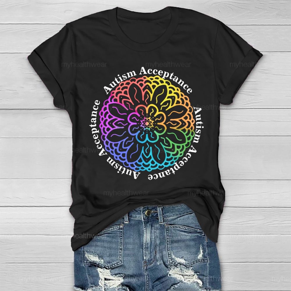 Autism Acceptance Colorful Flowers Graphics Healthwear T-shirt