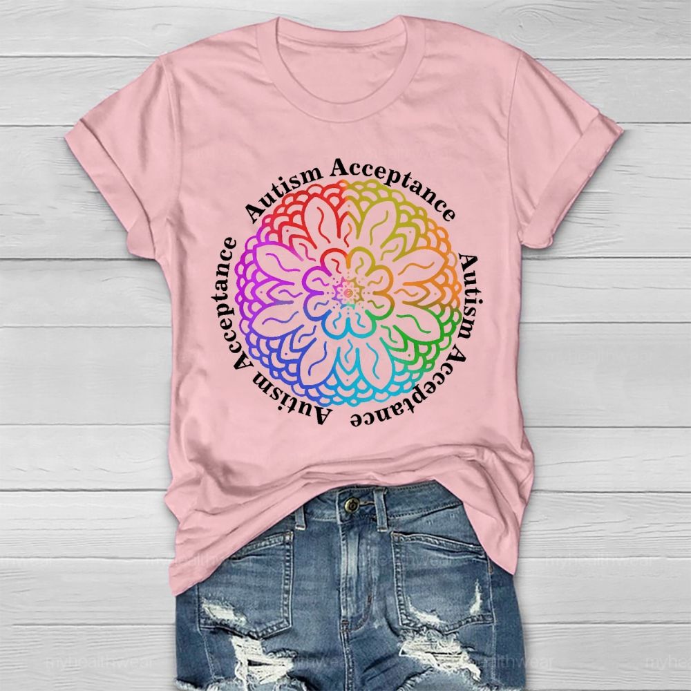 Autism Acceptance Colorful Flowers Graphics Healthwear T-shirt