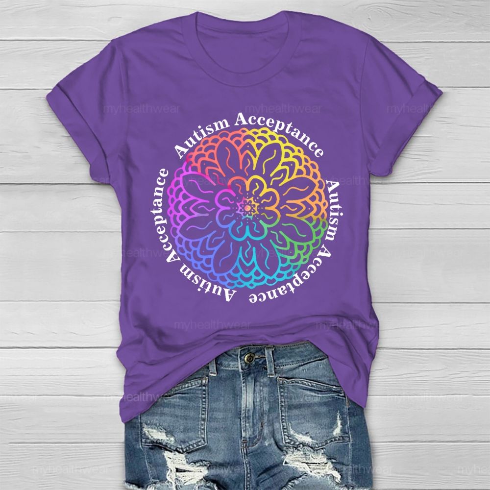 Autism Acceptance Colorful Flowers Graphics Healthwear T-shirt