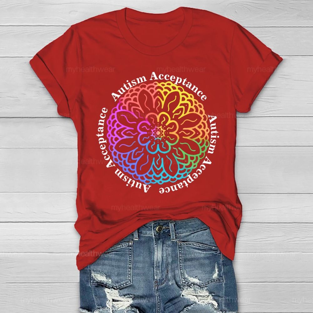 Autism Acceptance Colorful Flowers Graphics Healthwear T-shirt