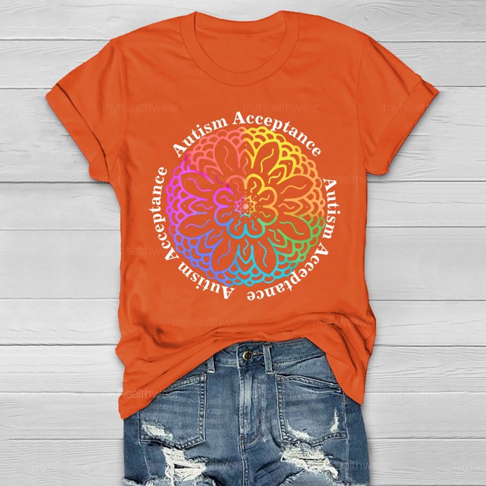 Autism Acceptance Colorful Flowers Graphics Healthwear T-shirt