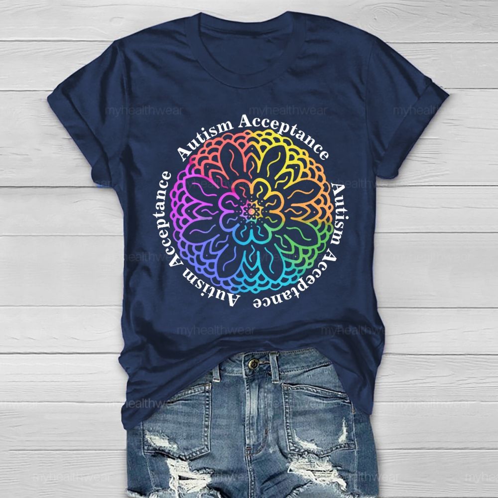Autism Acceptance Colorful Flowers Graphics Healthwear T-shirt