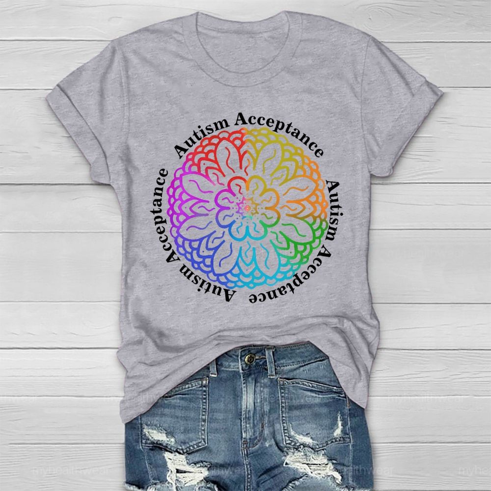 Autism Acceptance Colorful Flowers Graphics Healthwear T-shirt