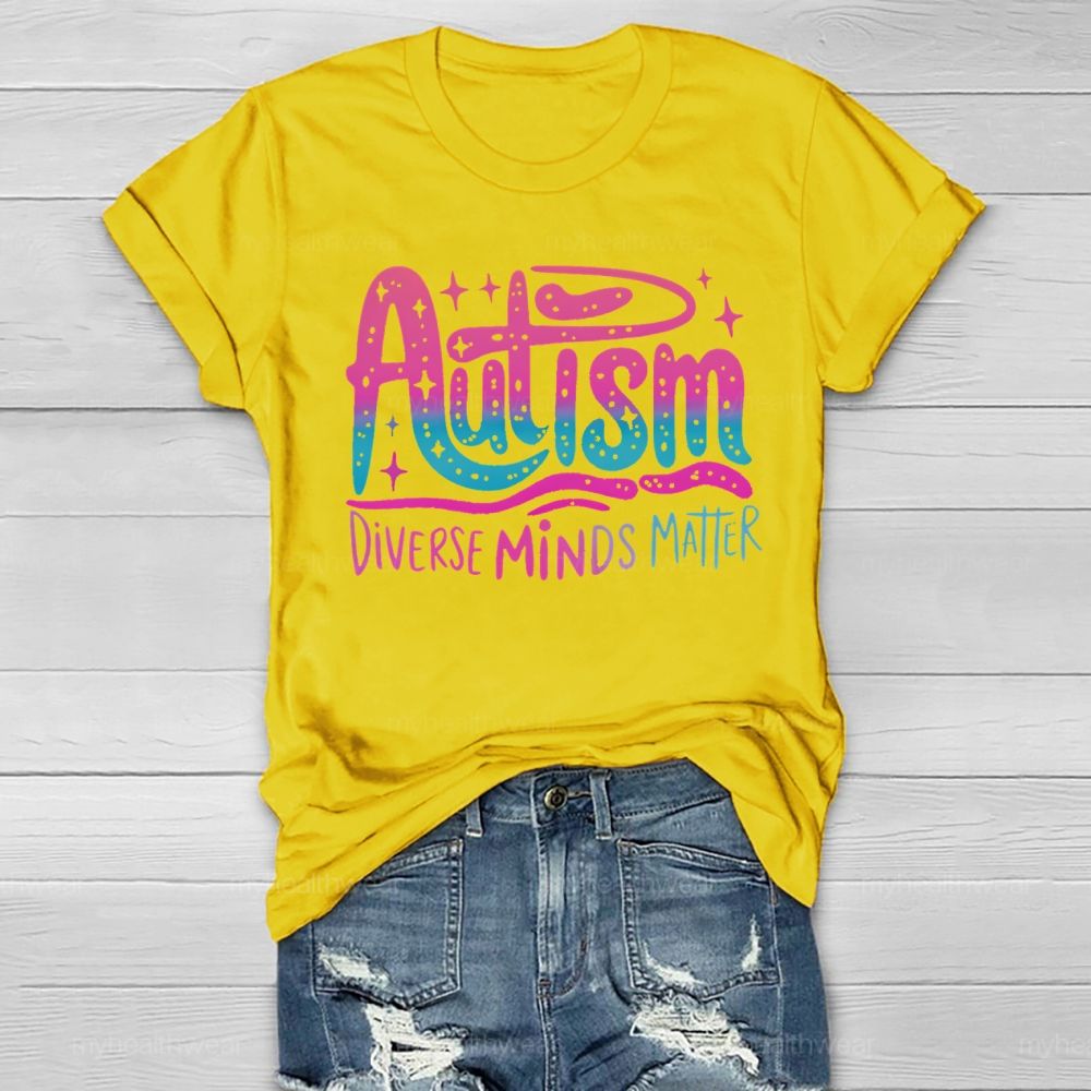 Autism Diverse Minds Matter Colorful Letters Healthwear T-shirt