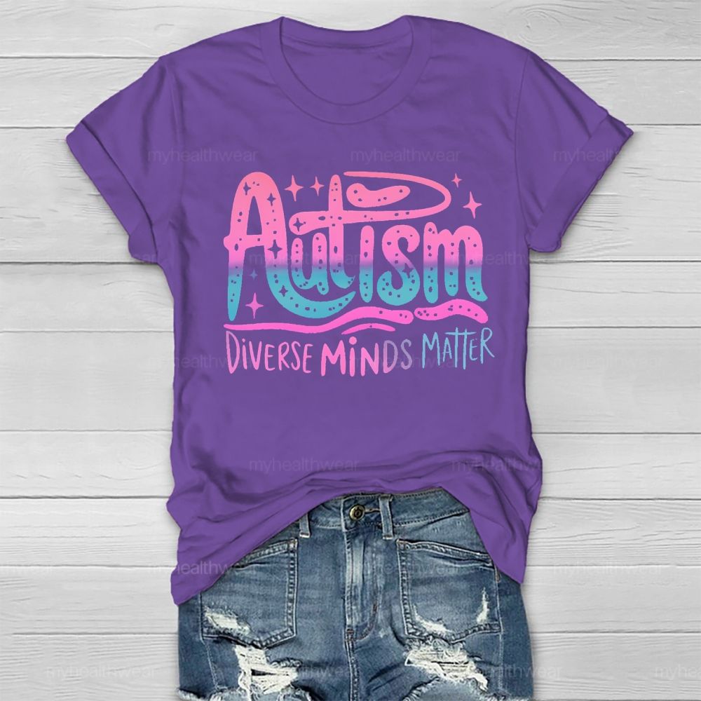 Autism Diverse Minds Matter Colorful Letters Healthwear T-shirt
