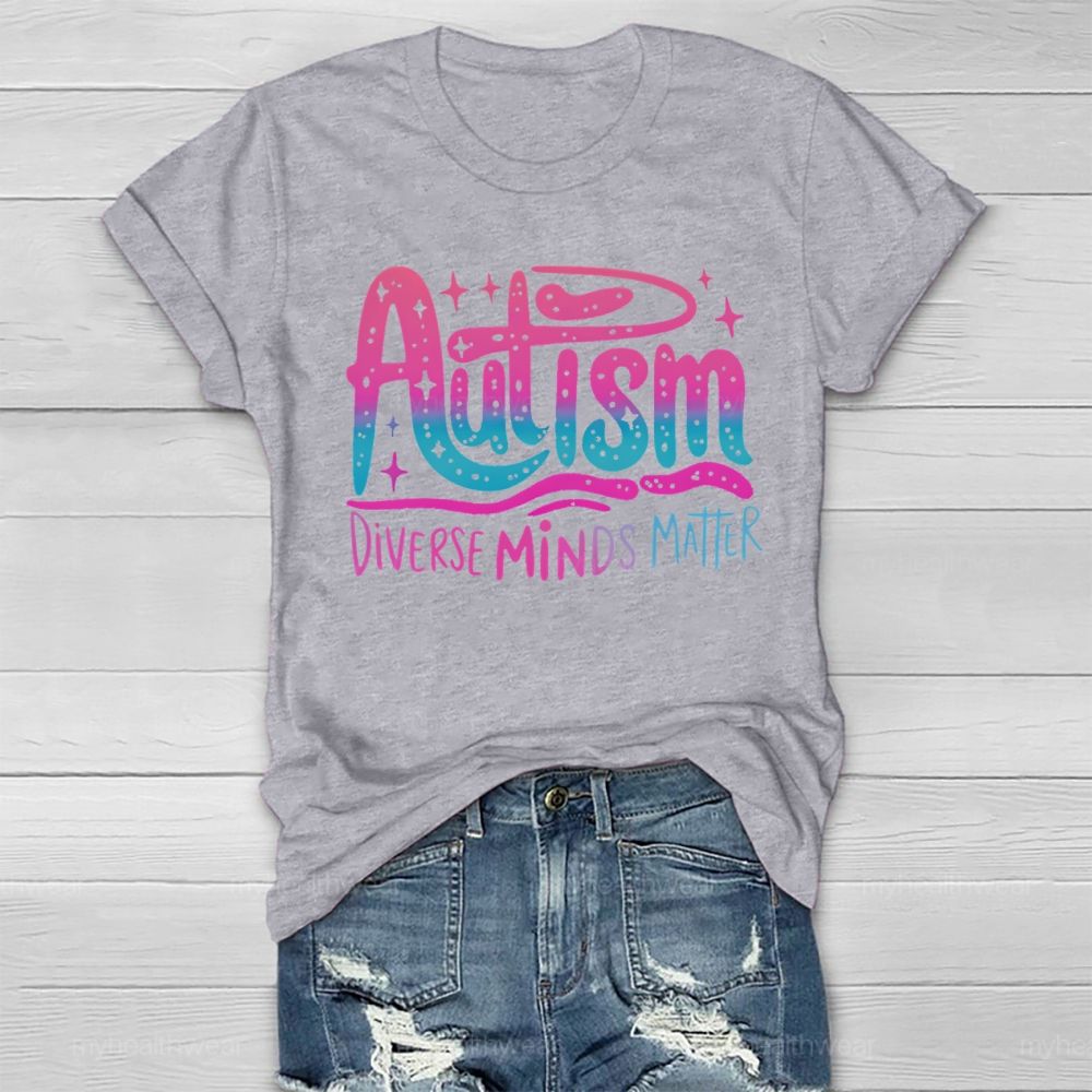 Autism Diverse Minds Matter Colorful Letters Healthwear T-shirt