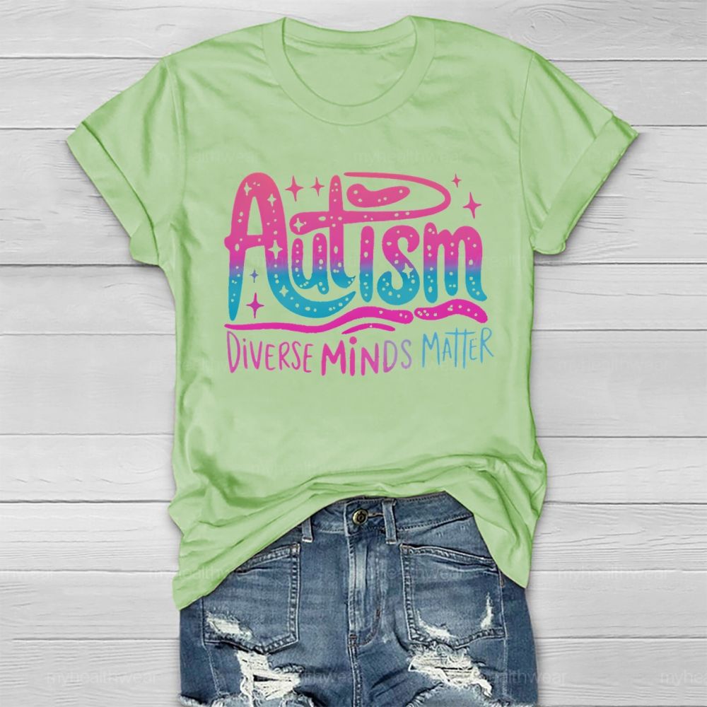 Autism Diverse Minds Matter Colorful Letters Healthwear T-shirt