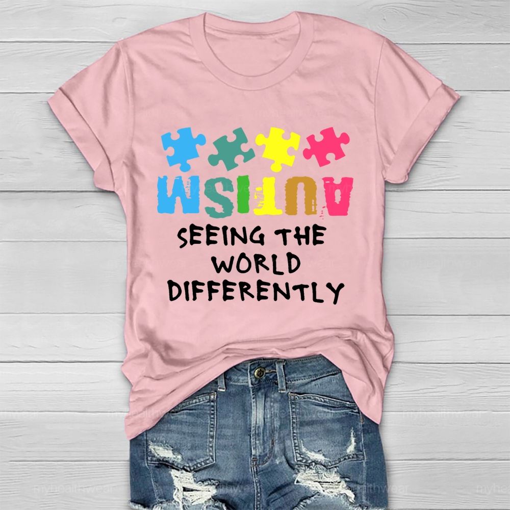 Seeing The World Differently Autism Awareness Colorful Letters Puzzle Healthwear T-shirt