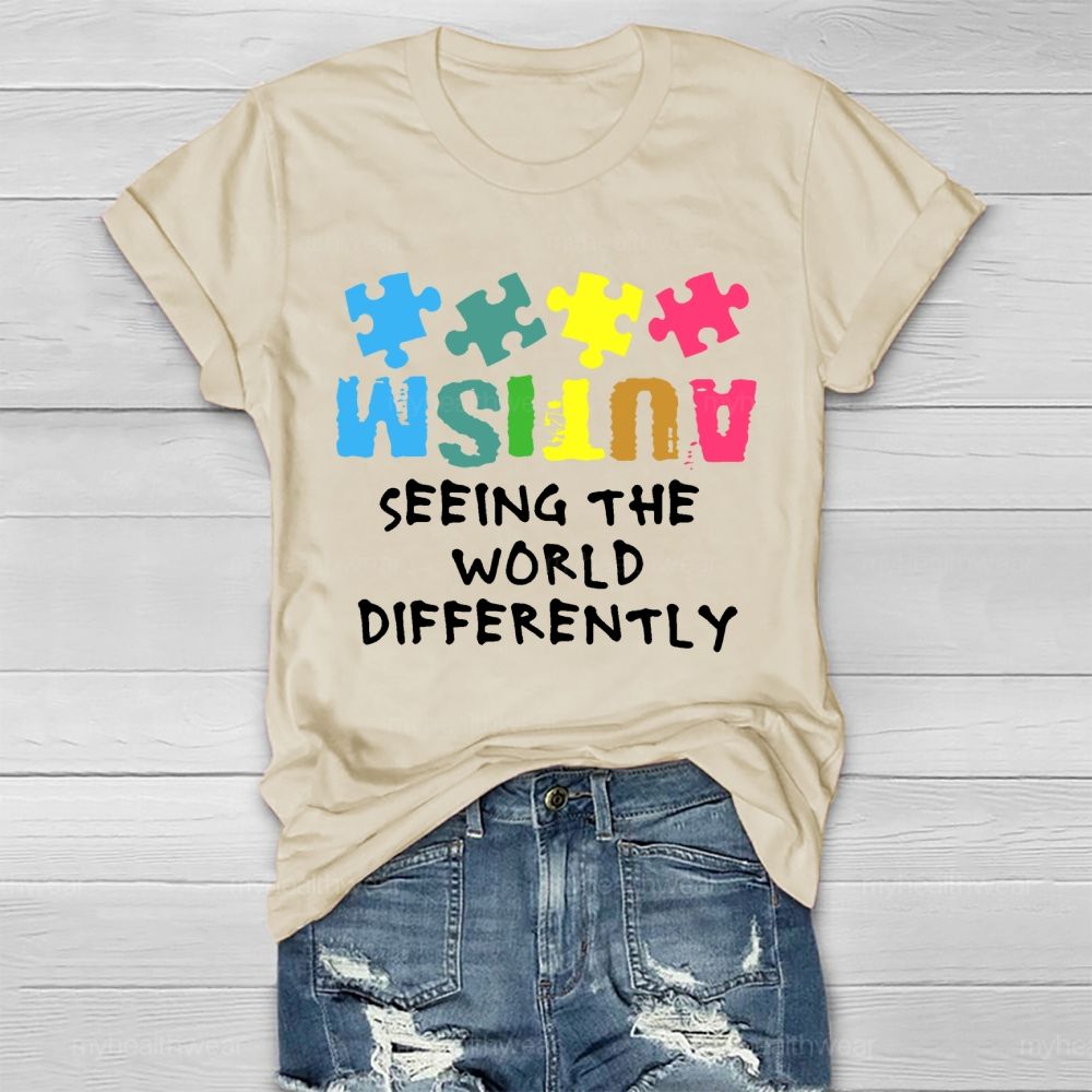 Seeing The World Differently Autism Awareness Colorful Letters Puzzle Healthwear T-shirt