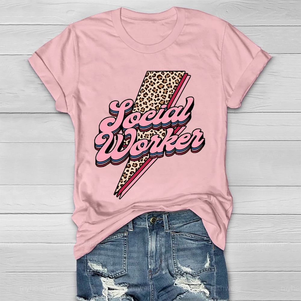Social Worker Leopard Print Lightning Healthwear T-shirt