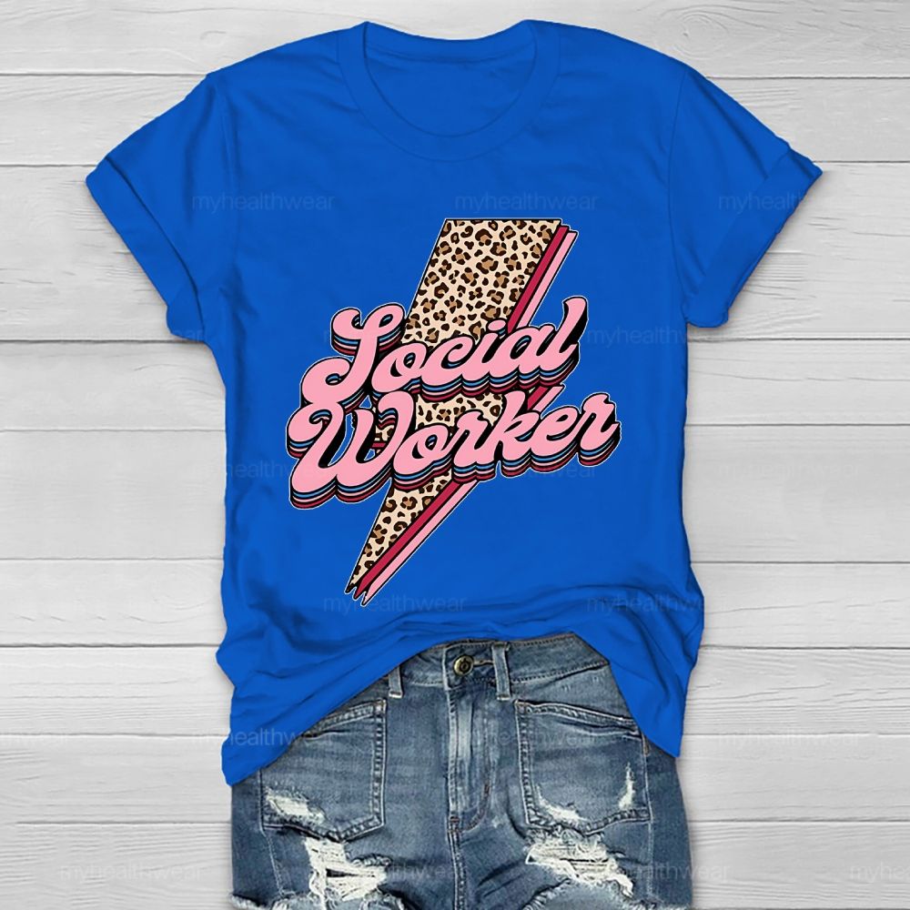 Social Worker Leopard Print Lightning Healthwear T-shirt