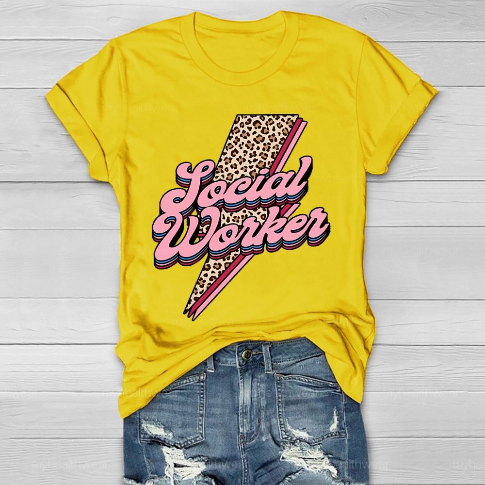 Social Worker Leopard Print Lightning Healthwear T-shirt