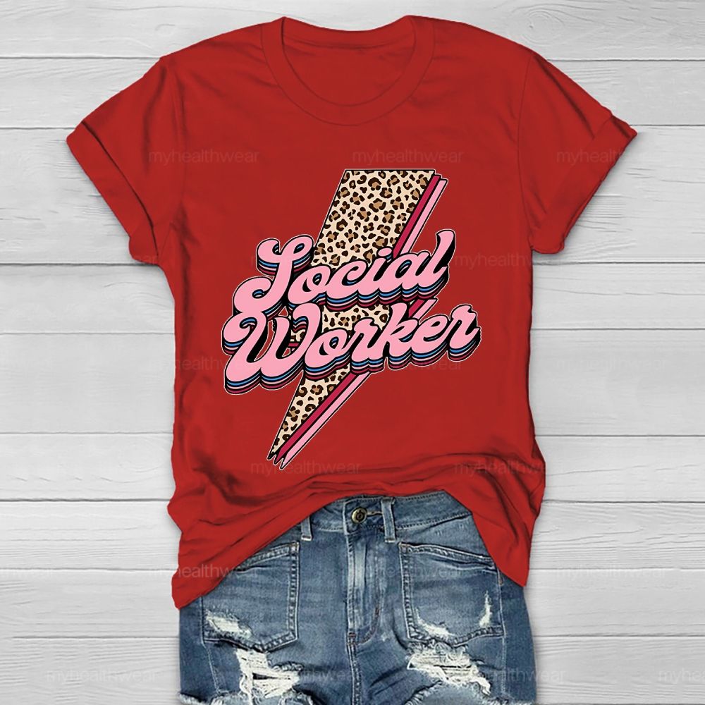 Social Worker Leopard Print Lightning Healthwear T-shirt