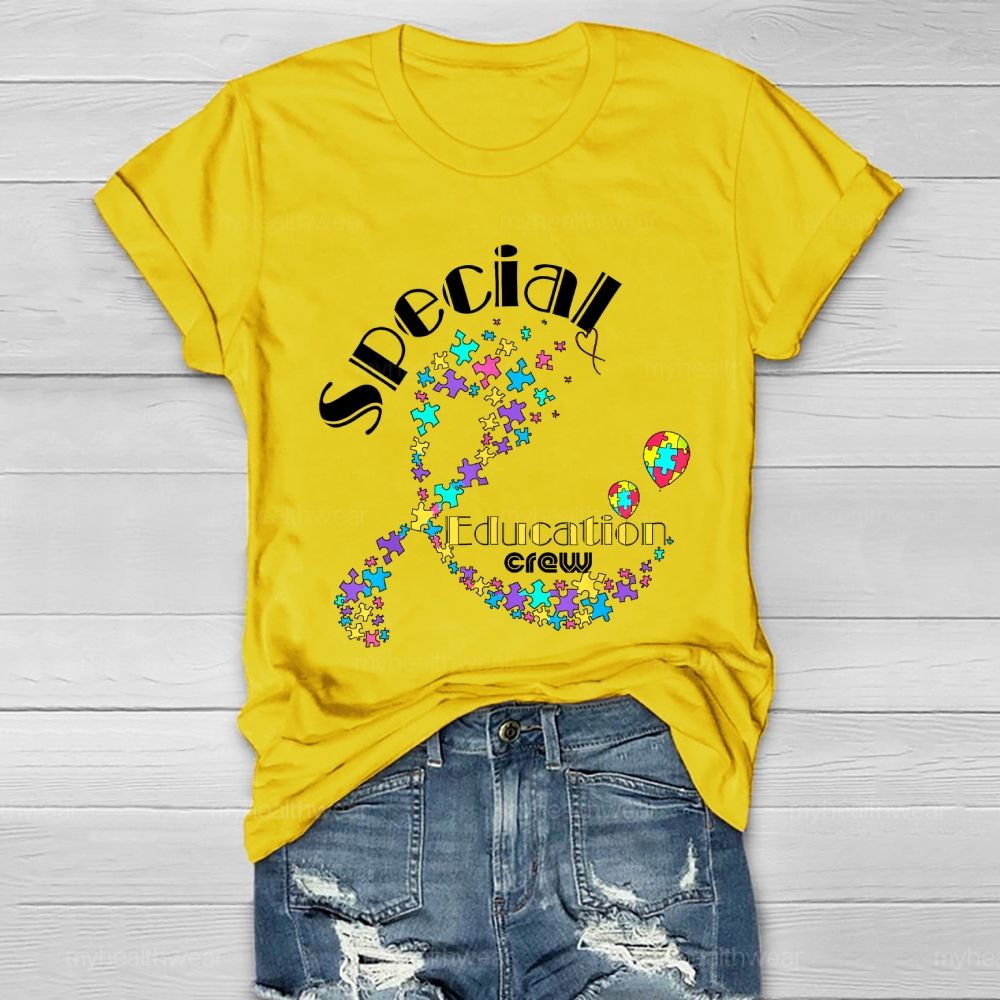 Special Education Crew Colorful Puzzle Ribbon Healthwear T-shirt