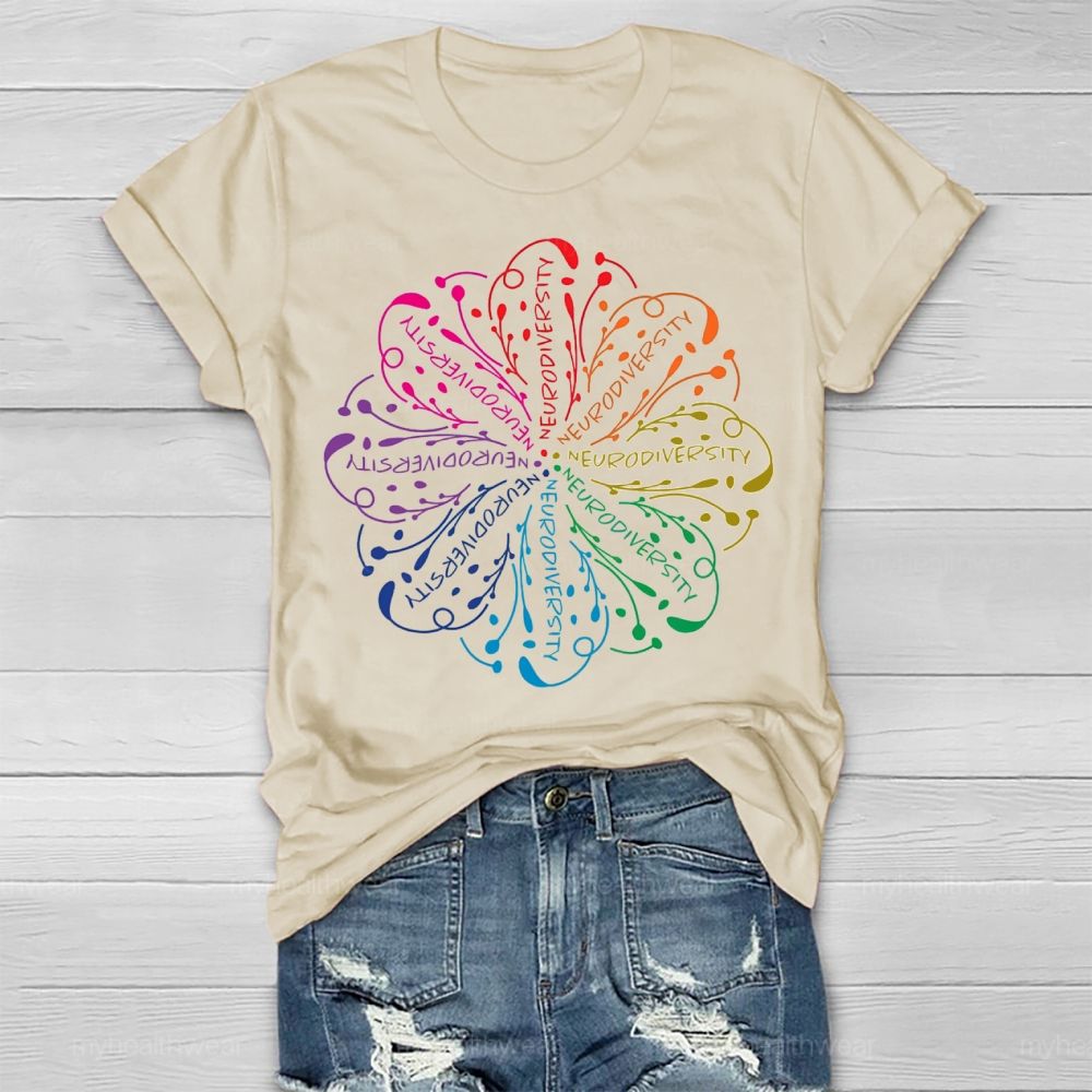 Neurodiversity Colorful Flower Graphics  Healthwear T-shirt