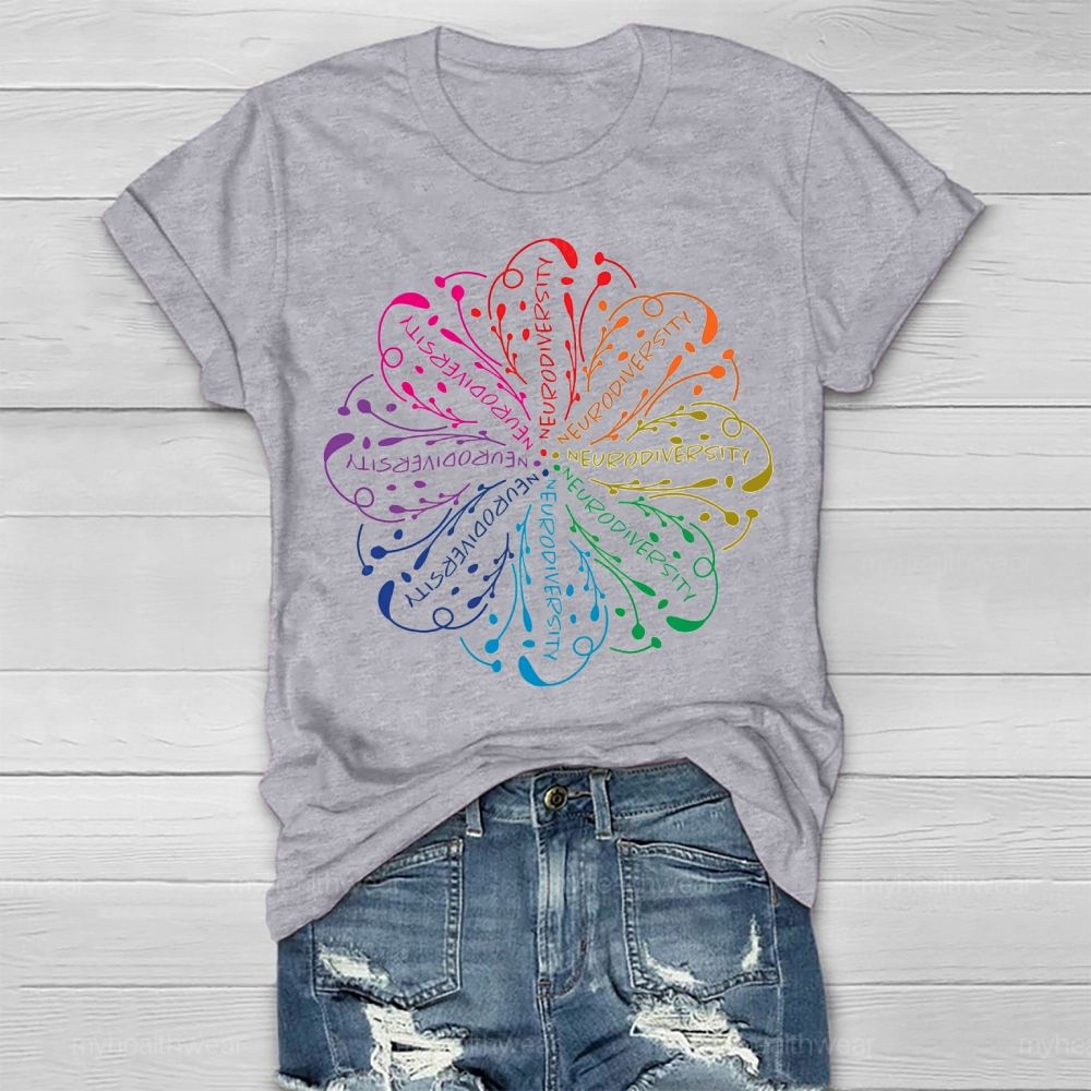 Neurodiversity Colorful Flower Graphics  Healthwear T-shirt