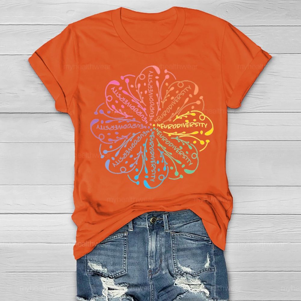 Neurodiversity Colorful Flower Graphics  Healthwear T-shirt