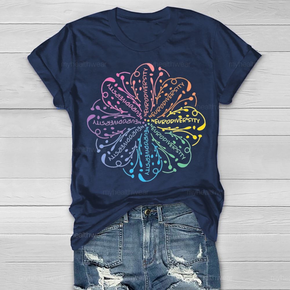 Neurodiversity Colorful Flower Graphics  Healthwear T-shirt