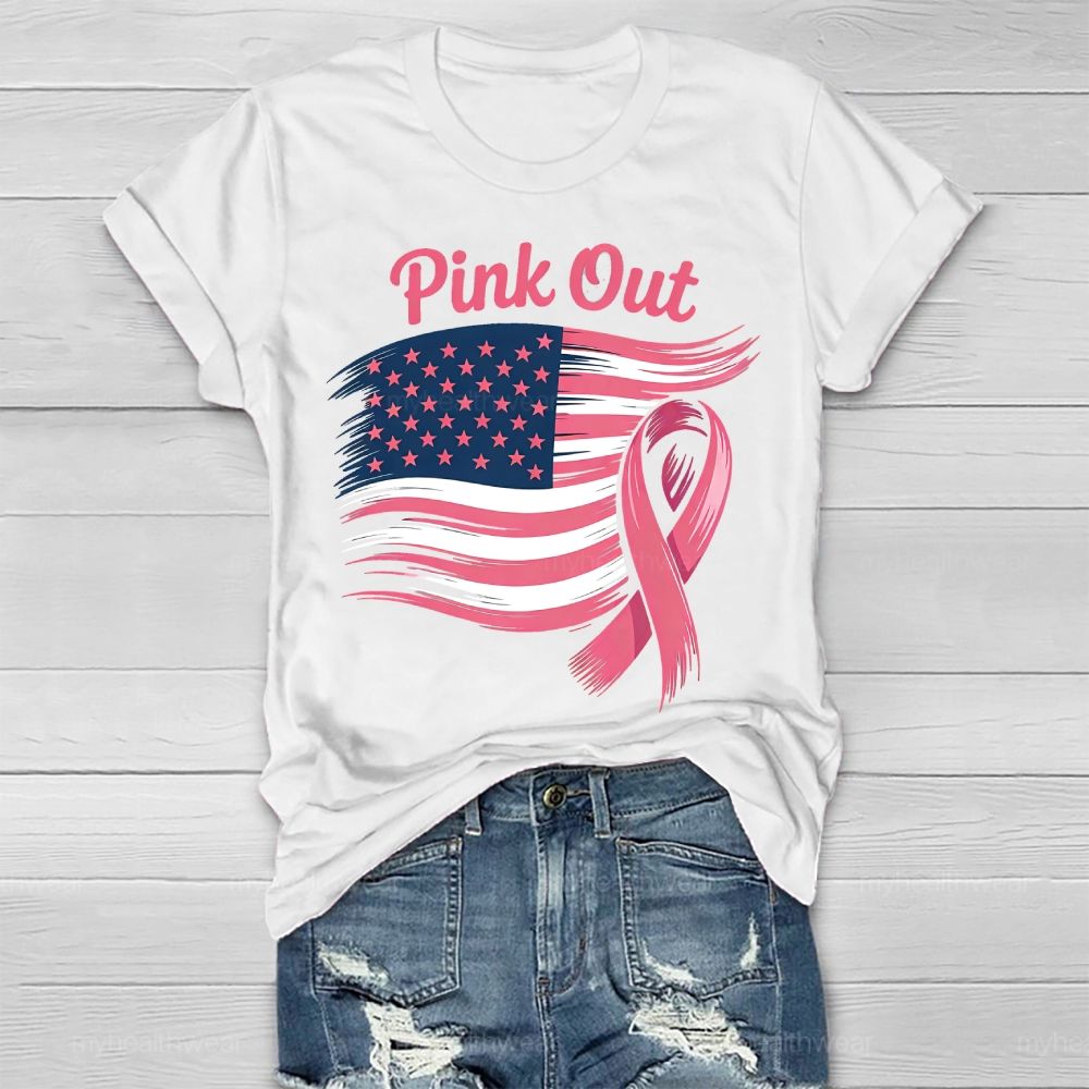 Pink Out Flag Star  Healthwear T-shirt
