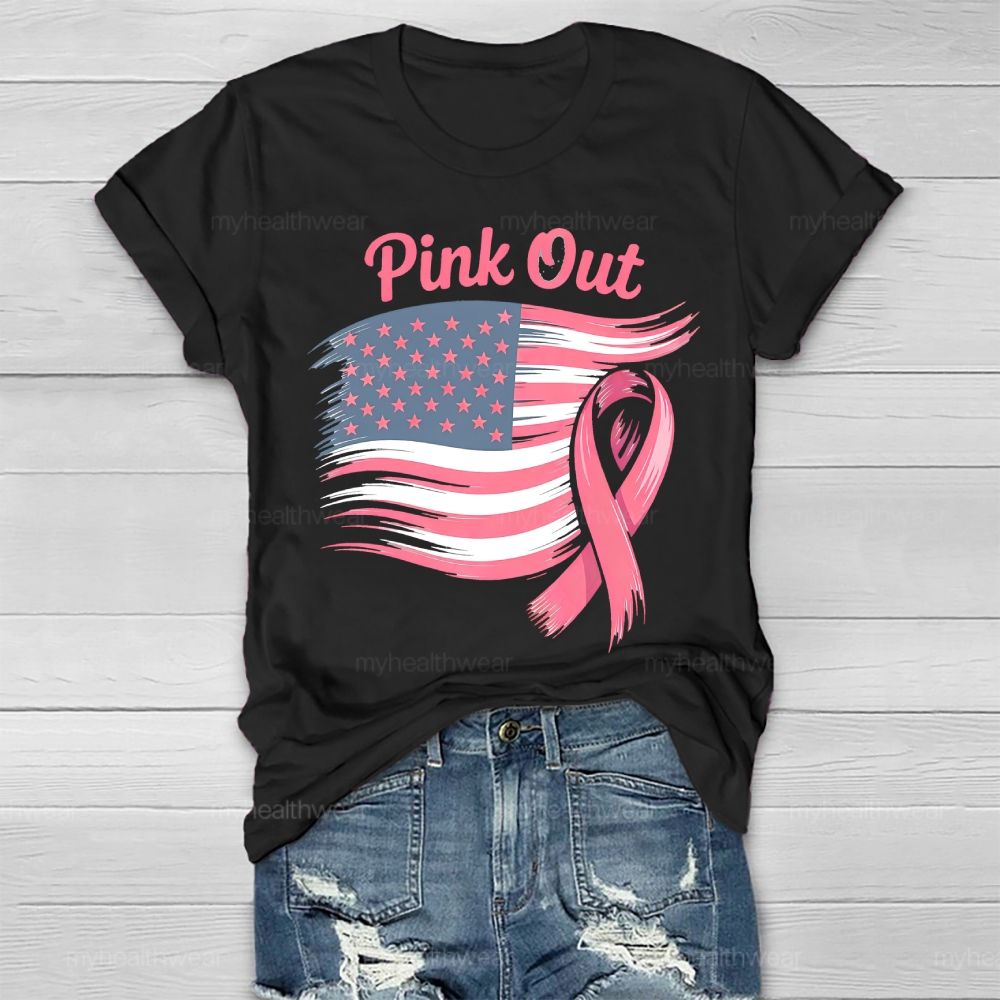 Pink Out Flag Star  Healthwear T-shirt