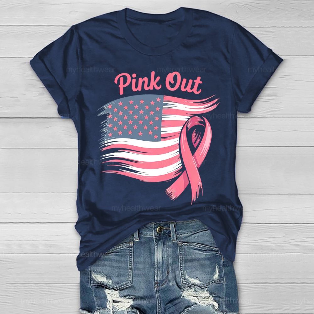 Pink Out Flag Star  Healthwear T-shirt