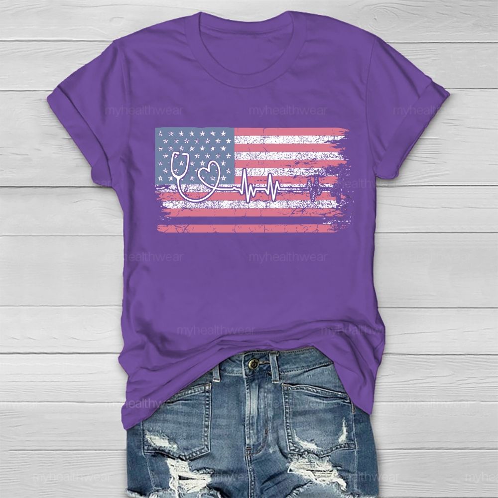 Stethoscope Flag Star Healthwear T-shirt