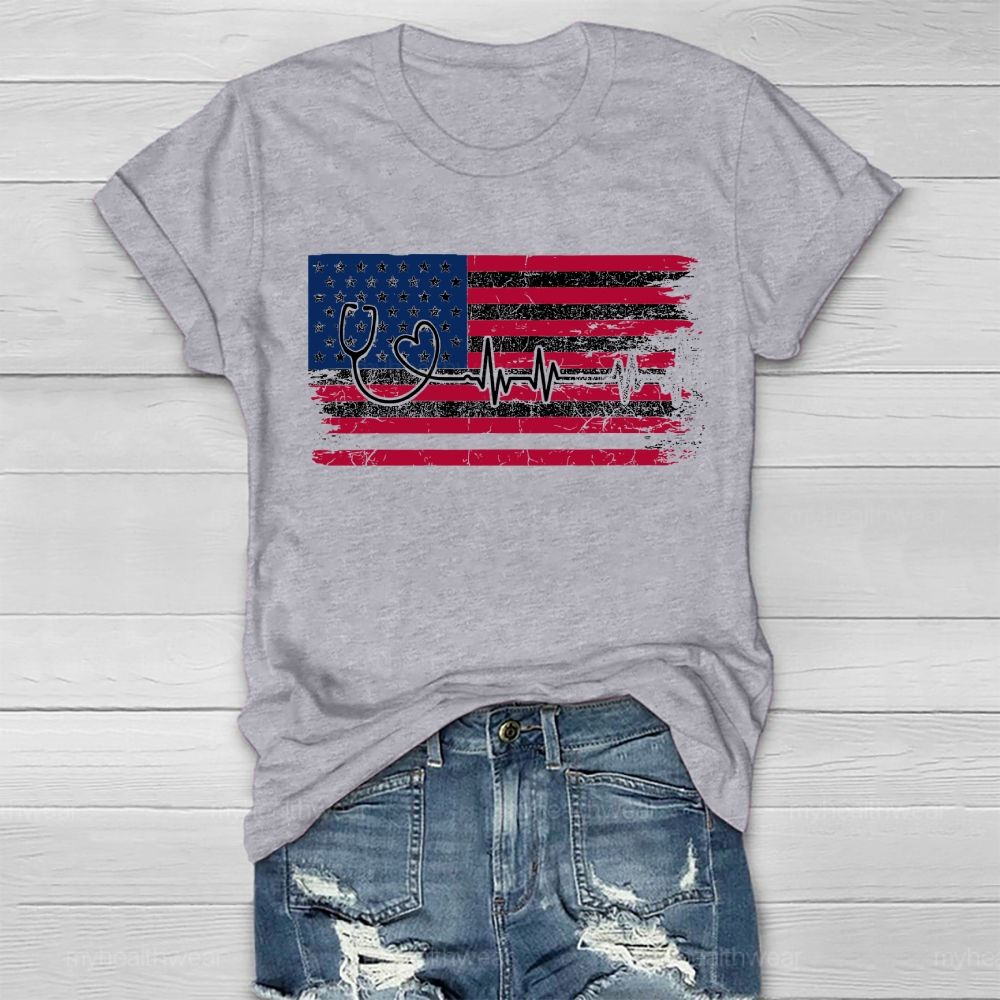 Stethoscope Flag Star Healthwear T-shirt