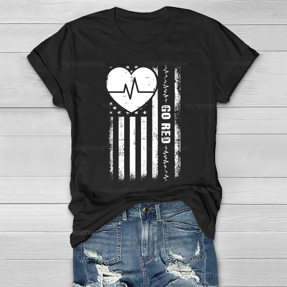Go Red Heartbeat Flag Healthwear T-shirt