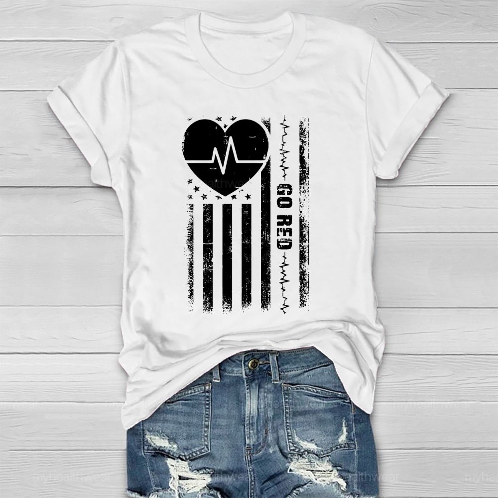 Go Red Heartbeat Flag Healthwear T-shirt