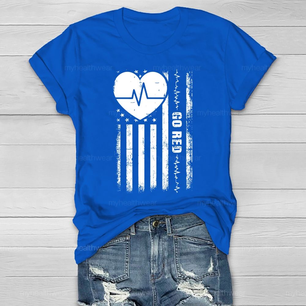Go Red Heartbeat Flag Healthwear T-shirt