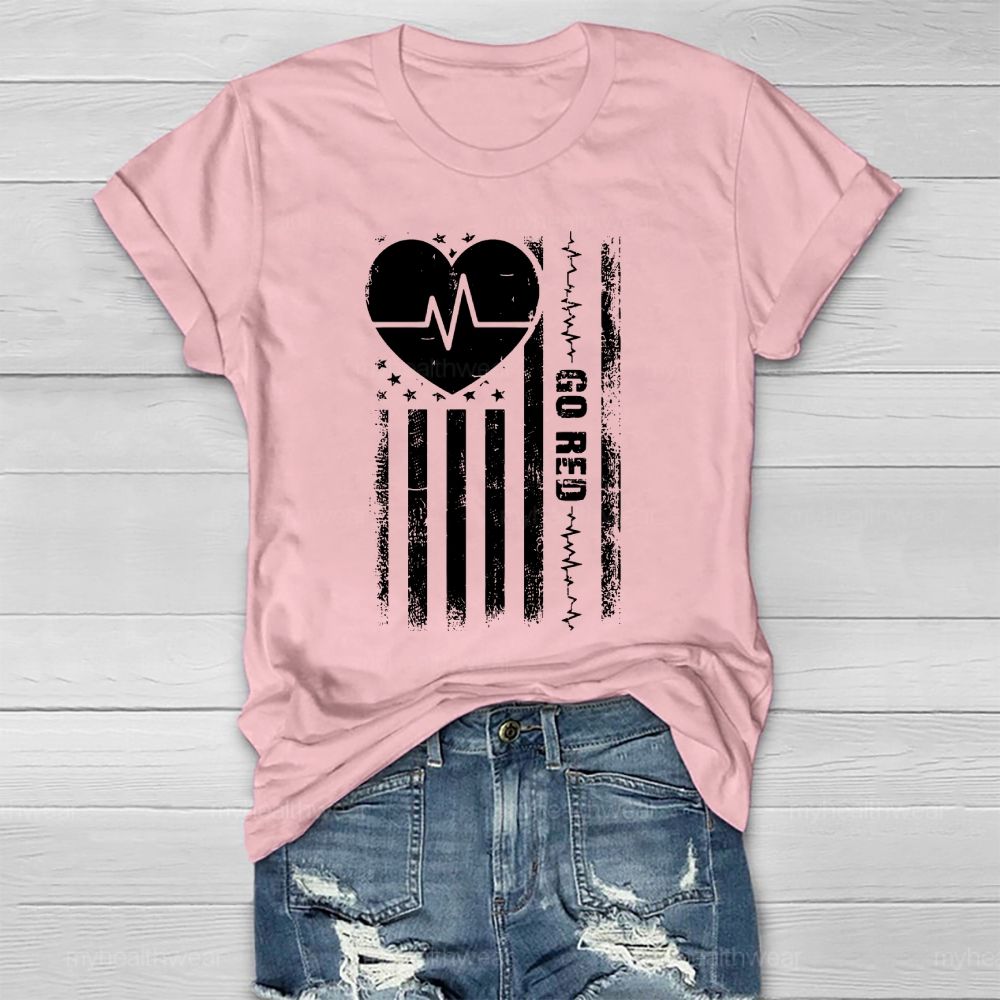 Go Red Heartbeat Flag Healthwear T-shirt