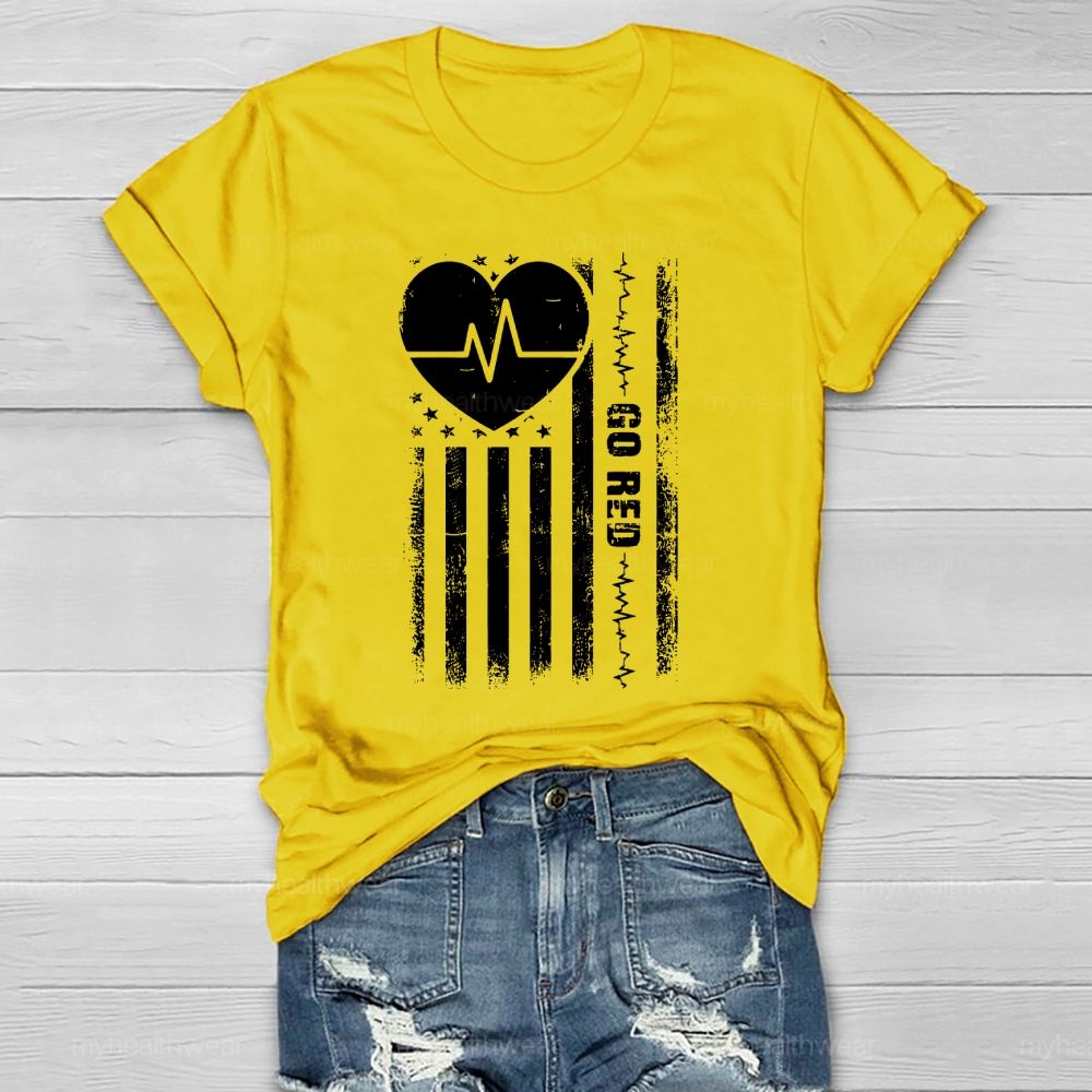 Go Red Heartbeat Flag Healthwear T-shirt