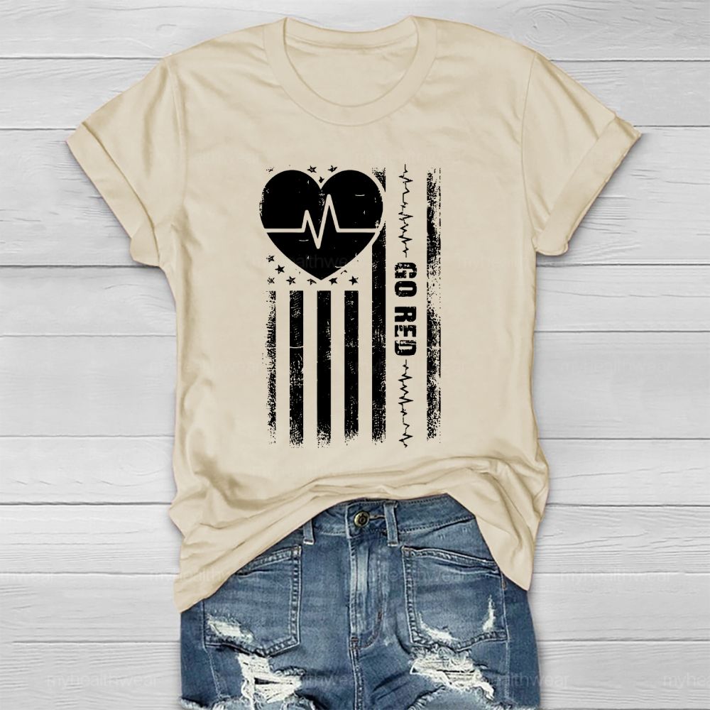 Go Red Heartbeat Flag Healthwear T-shirt