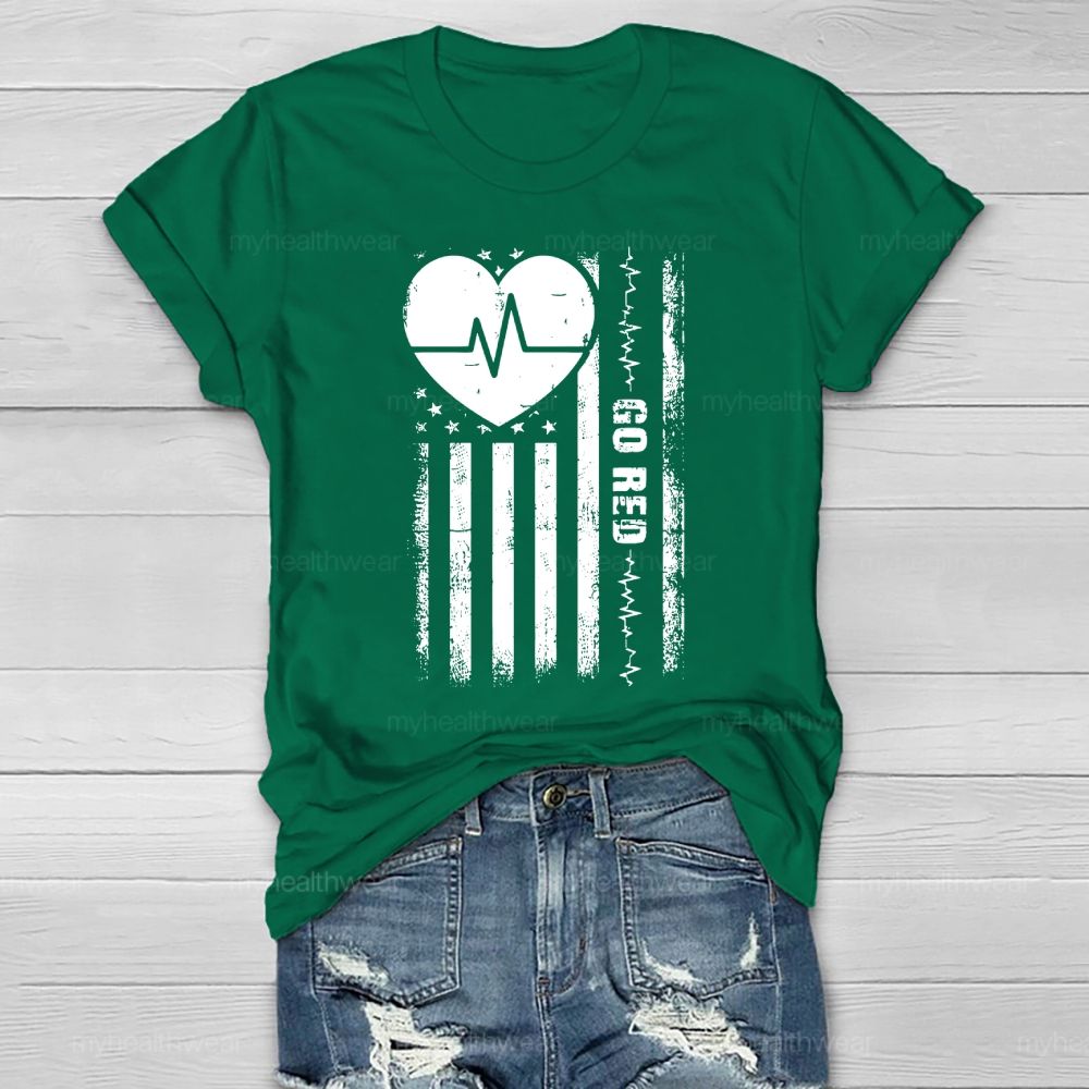 Go Red Heartbeat Flag Healthwear T-shirt