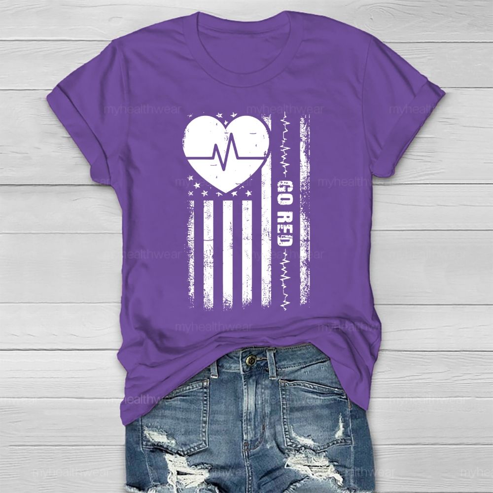 Go Red Heartbeat Flag Healthwear T-shirt