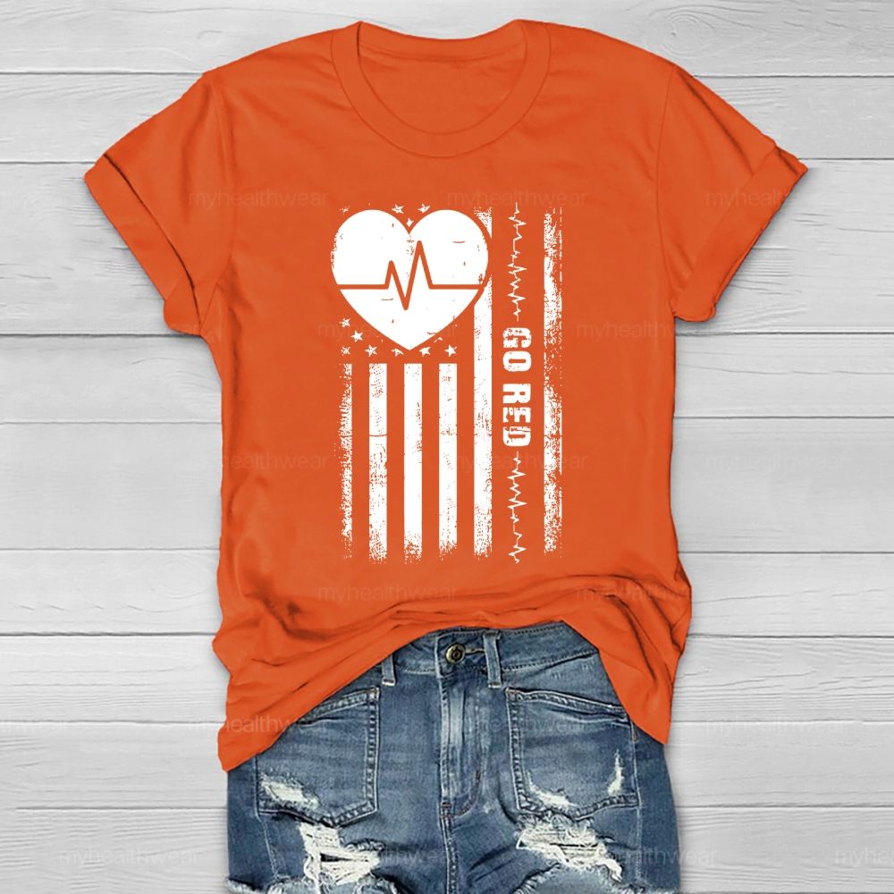 Go Red Heartbeat Flag Healthwear T-shirt