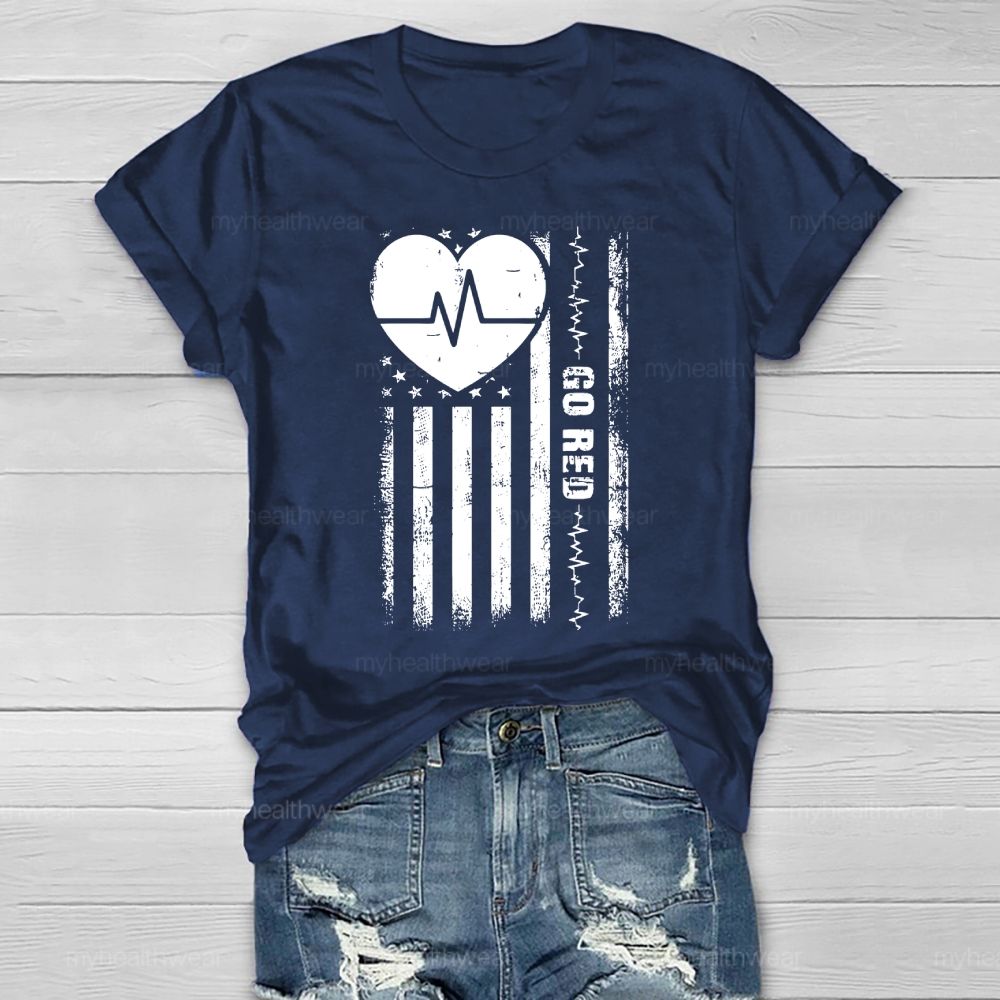 Go Red Heartbeat Flag Healthwear T-shirt