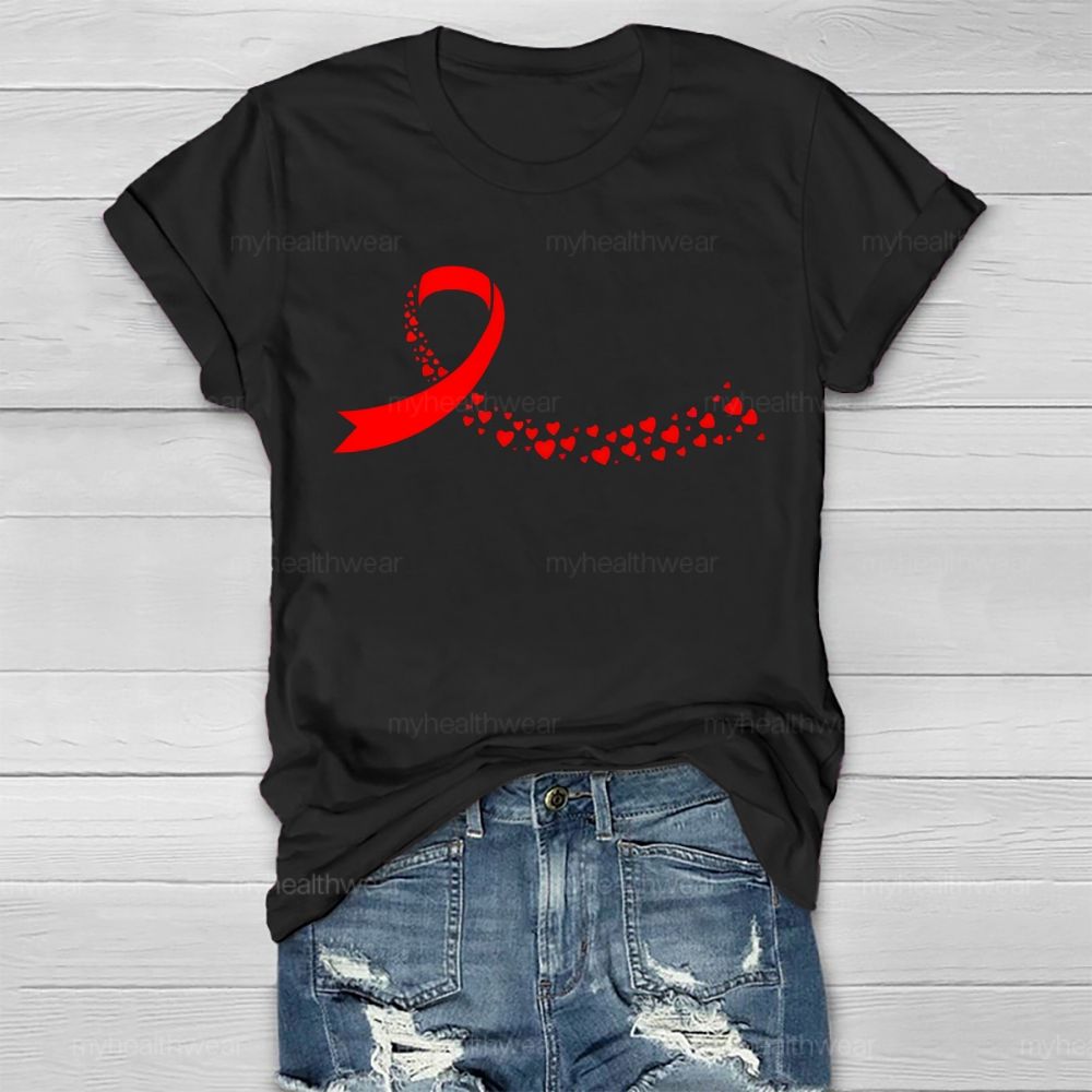 Red Heart Ribbon Graphic  Healthwear T-shirt